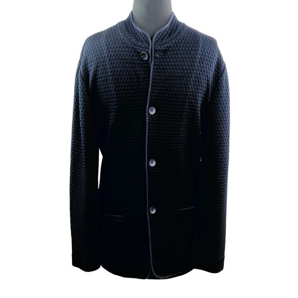 Armani Collezioni Navy Blue Mens Jacket Diamond Cut Shoulder Mock Neck Sz Large - Picture 2 of 9